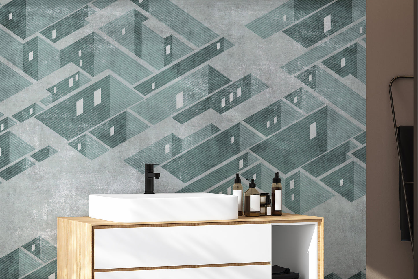 Minimalist mint green abstract building vector wall mural