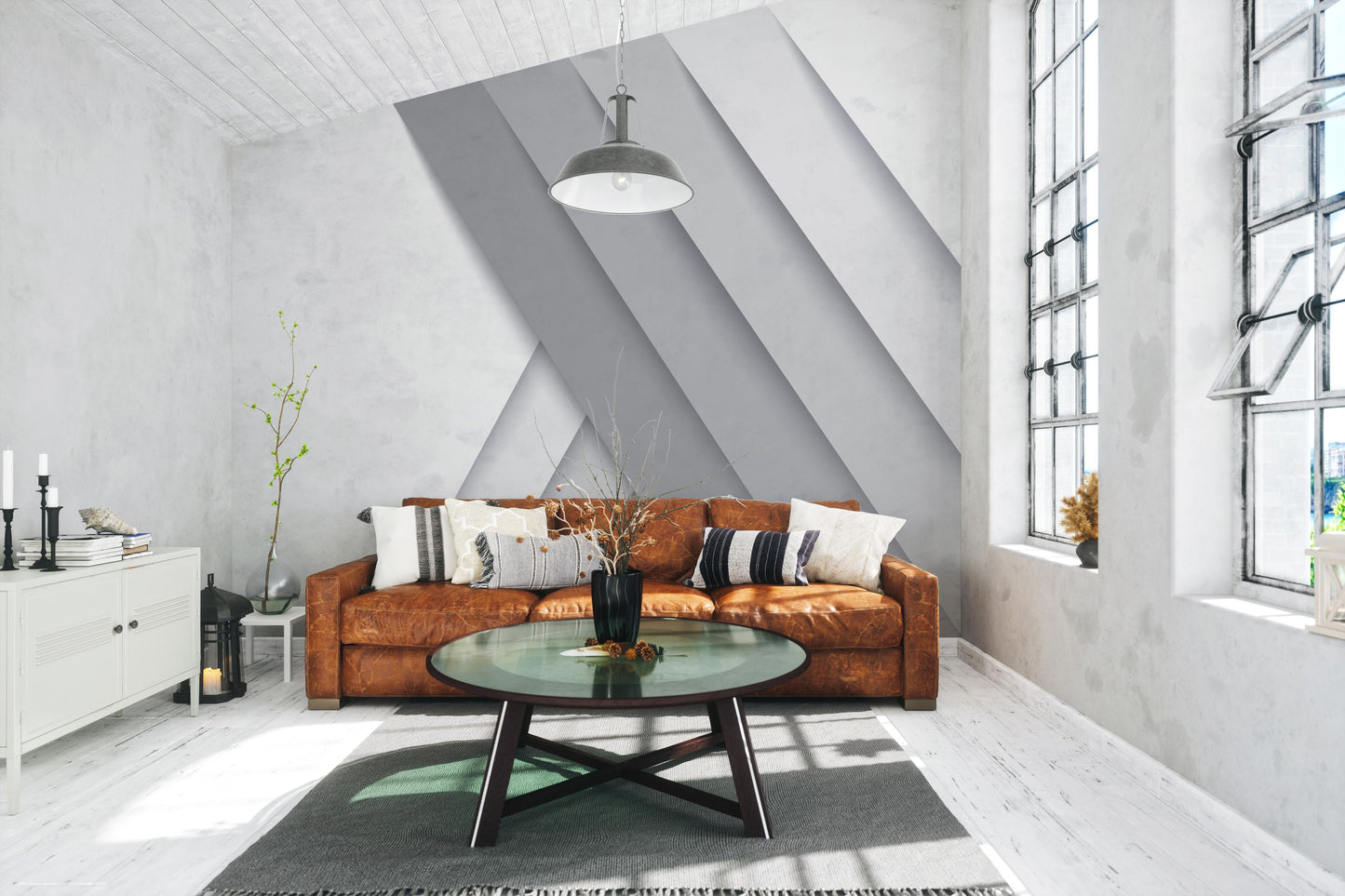 Stylish abstract white stripes wallpaper for refined aesthetics.