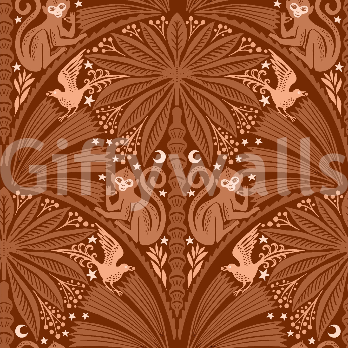 The Jungle Berry Thief: Moon Monkey & Bird Wallpaper