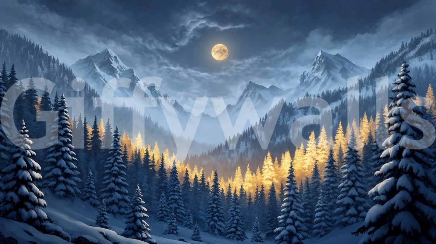 Moonlit Winterscape Wall Mural