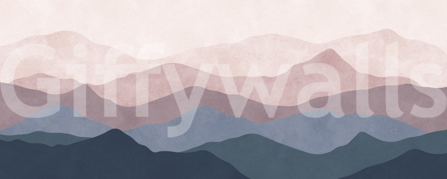 Majestic Mountain Dreams mural. Simplified landscape artwork. Perfect nursery wallpaper.