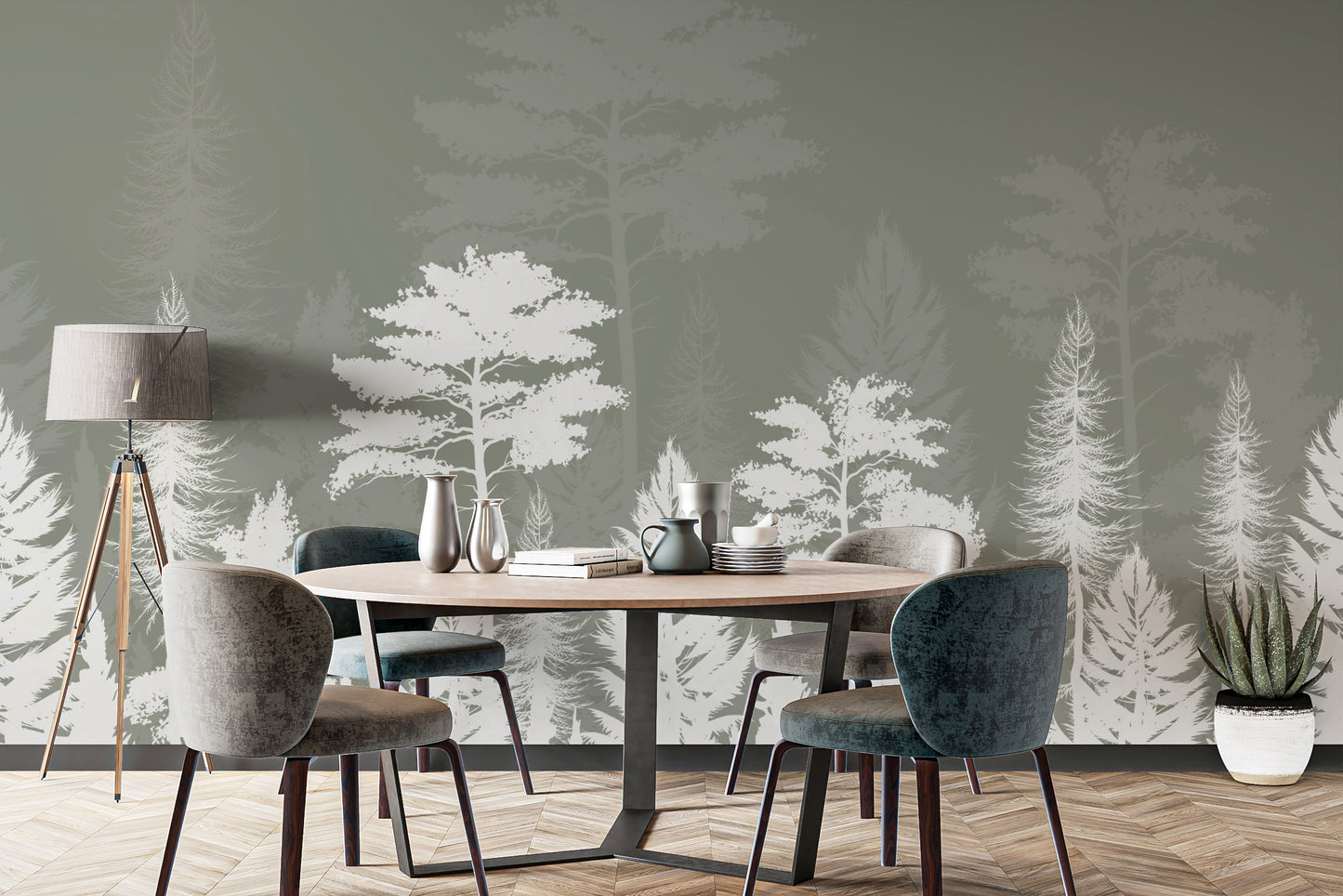 Shadow-inspired wallpaper mural in a mystic woods setting.
