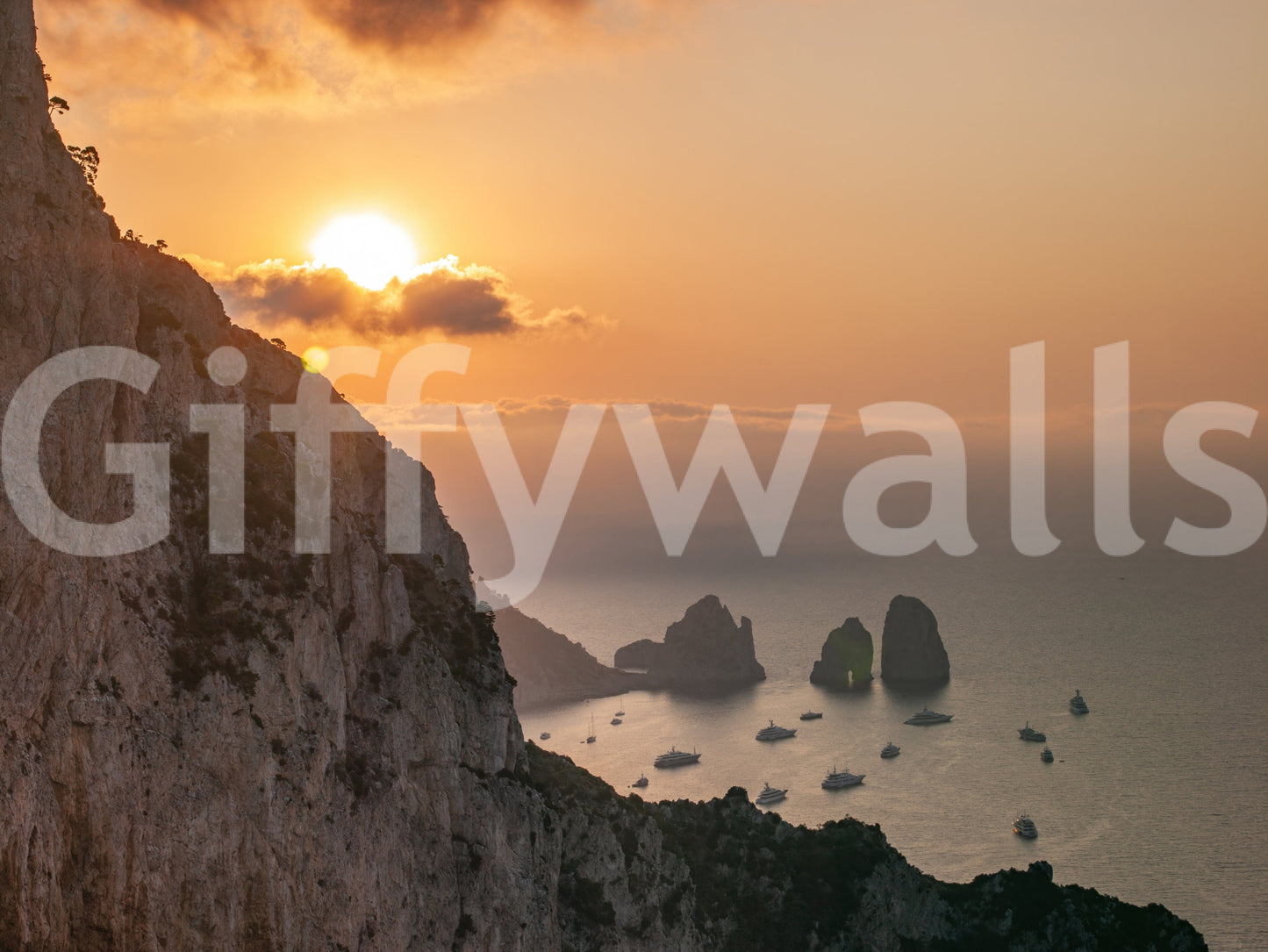 Gorgeous Sunrise Cliffs wall hanging; dramatic vertical cliff face texture.