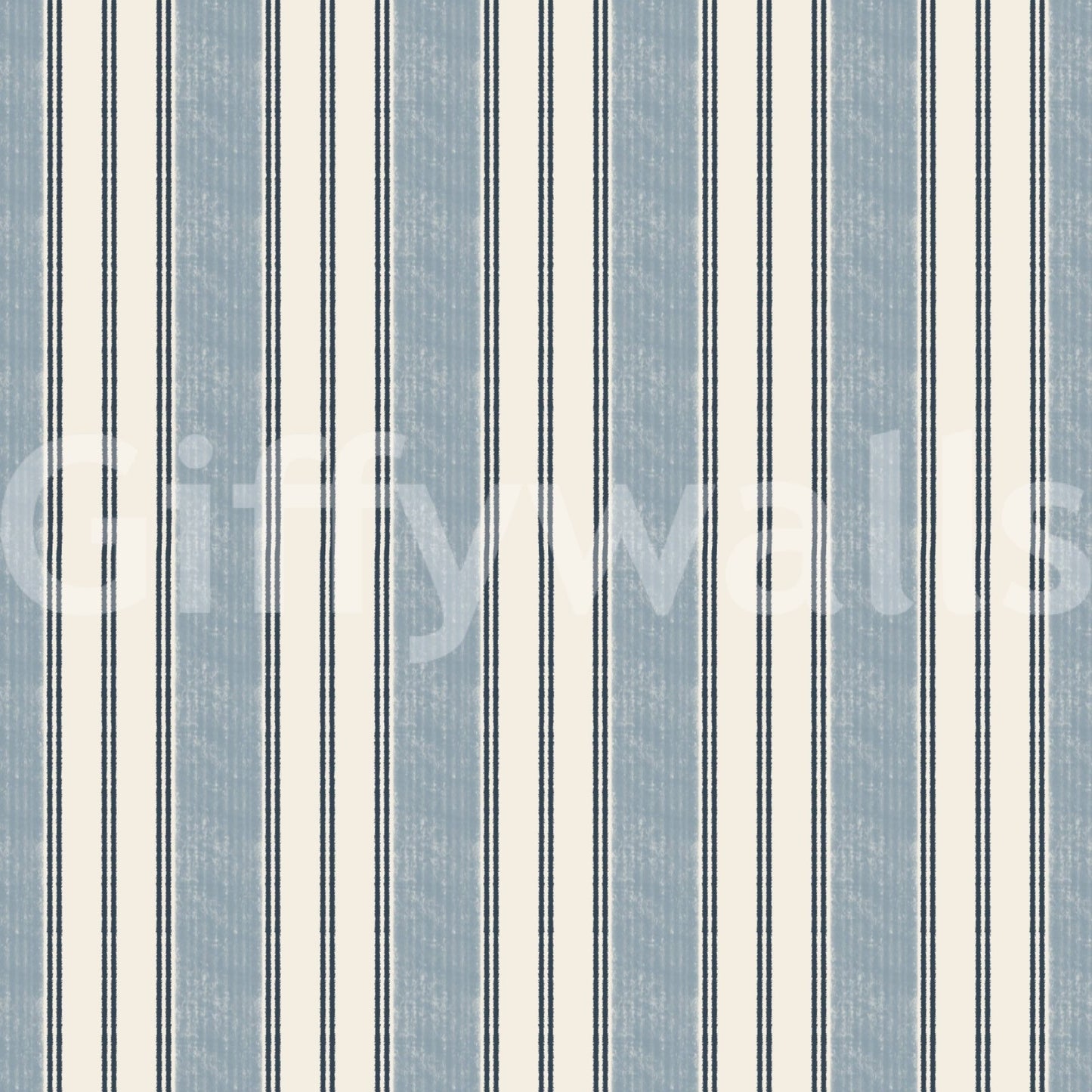 Nautical Stripe Calm wallpaper close-up showing soft blue and cream stripes with navy pinstripes