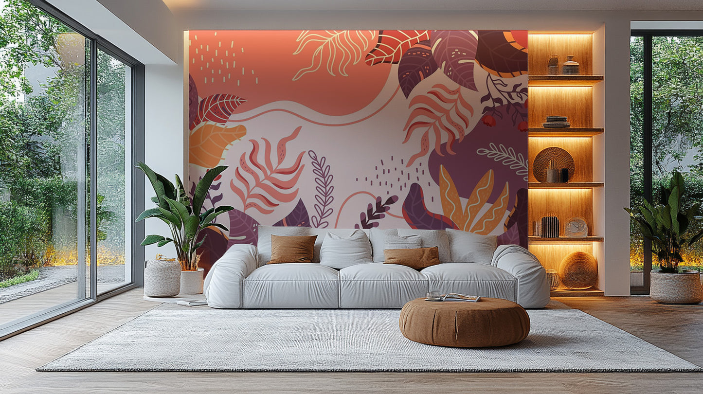 Abstract Large Leaves Wallpaper for bedrooms