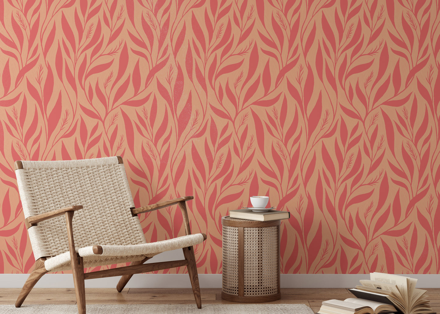 Pink leaves on soft peach background