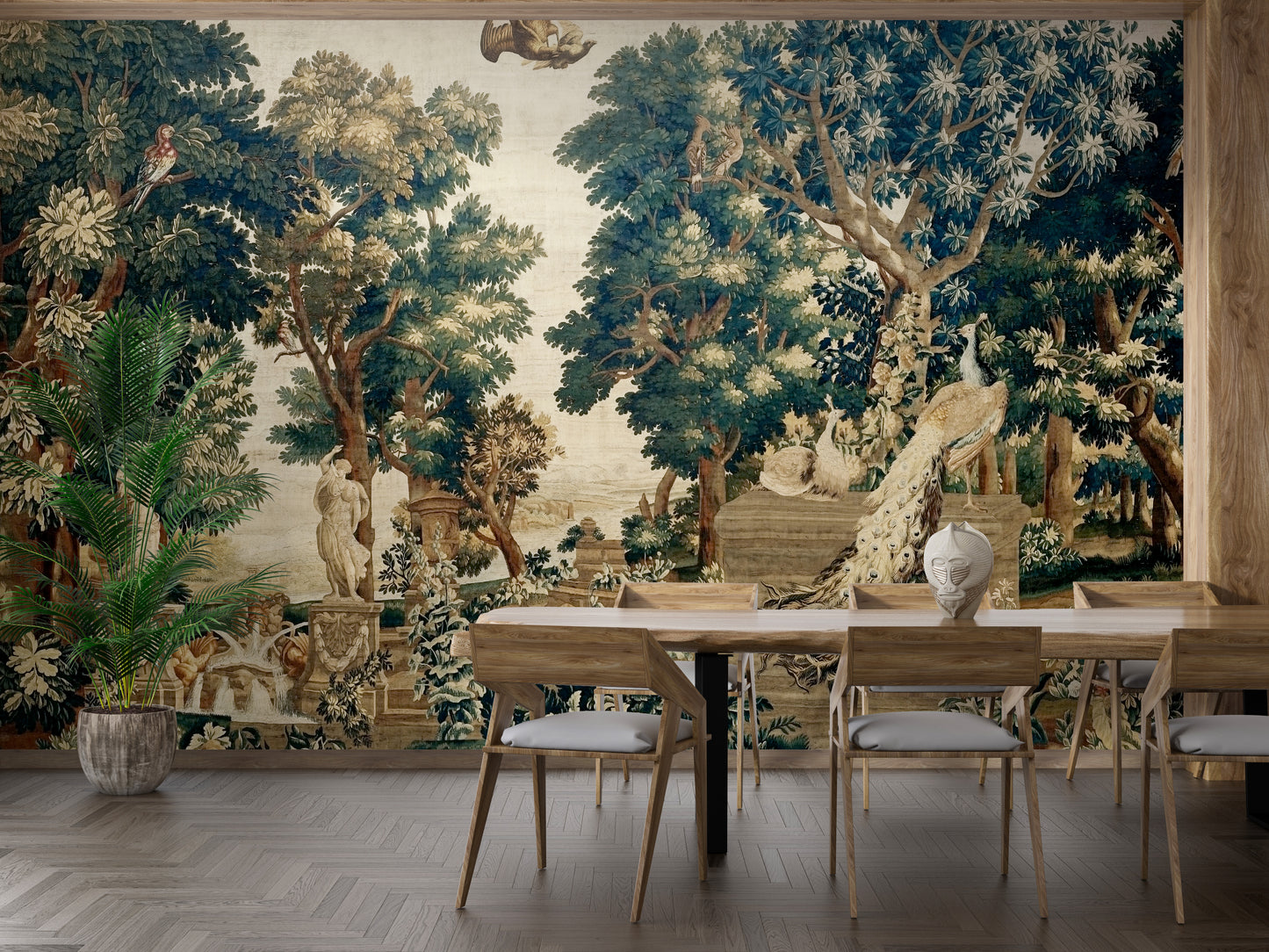 Peacock and monuments vintage mural for dining walls