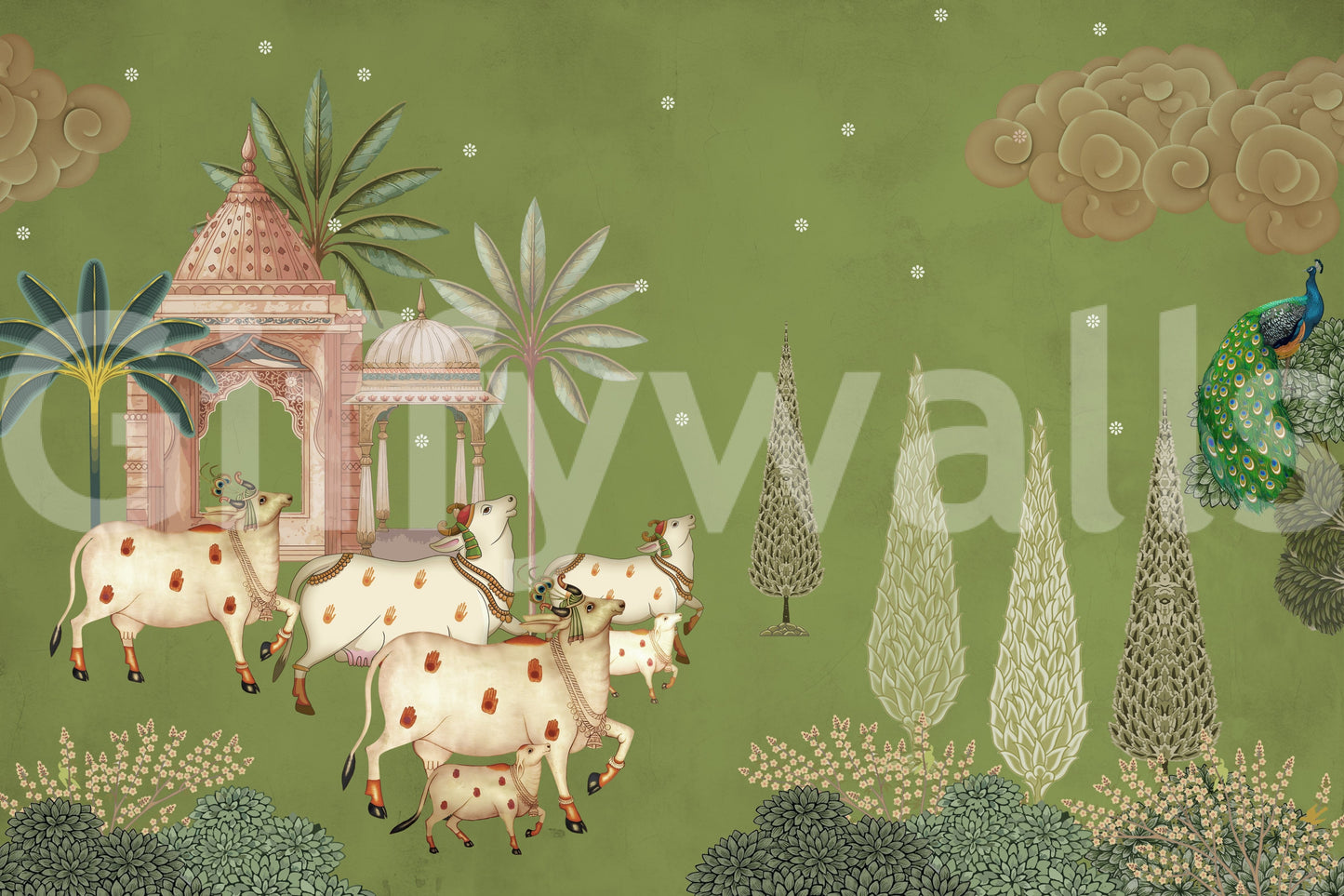 Pichwai Darshan Wall Mural feature wall