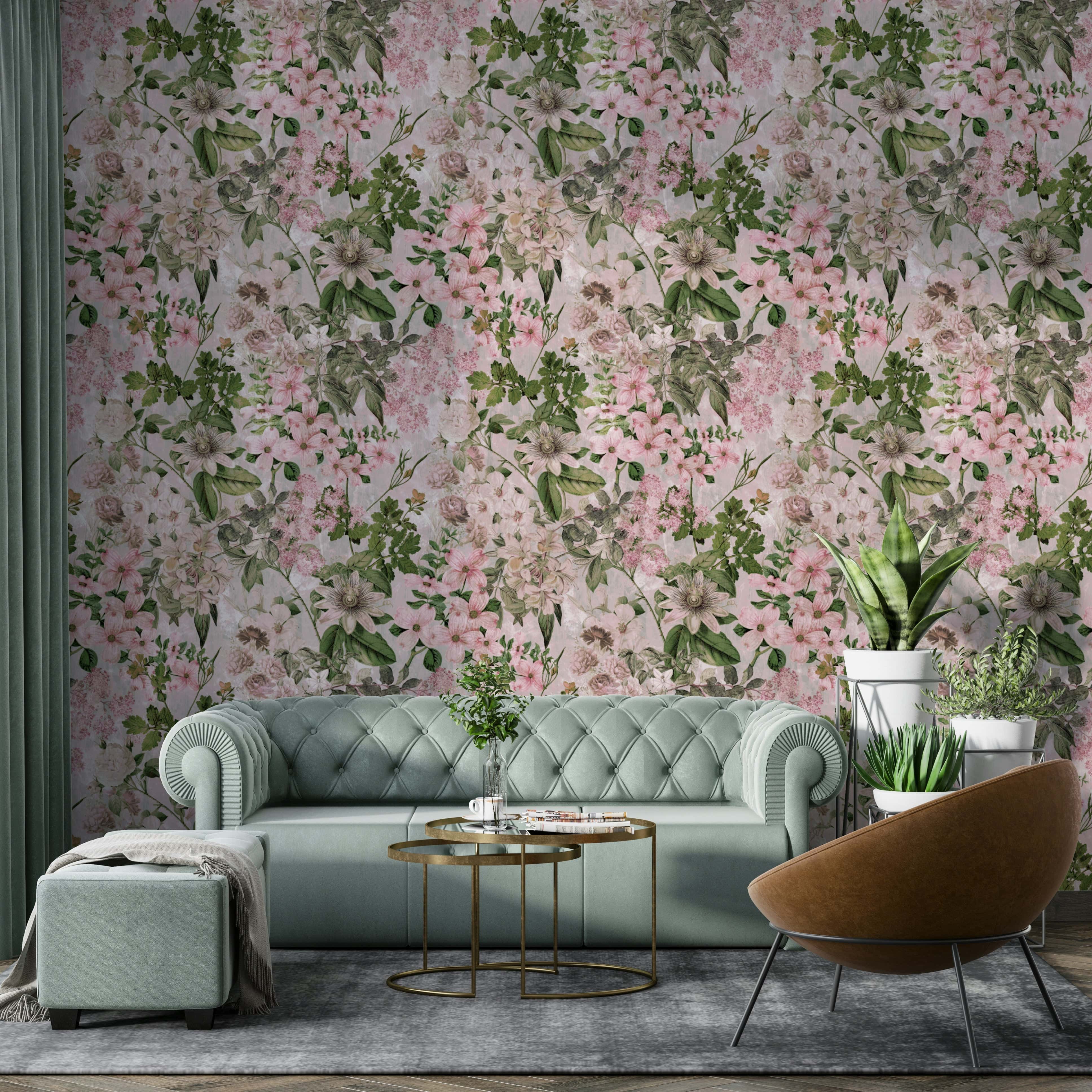 Pink Floral Vintage Wallpaper