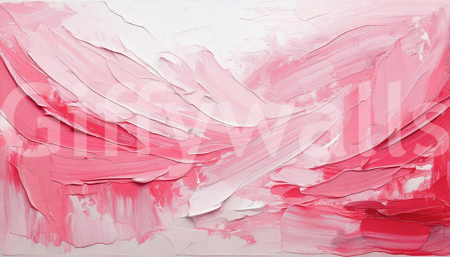 Close-up of textured pink brushwork mural
