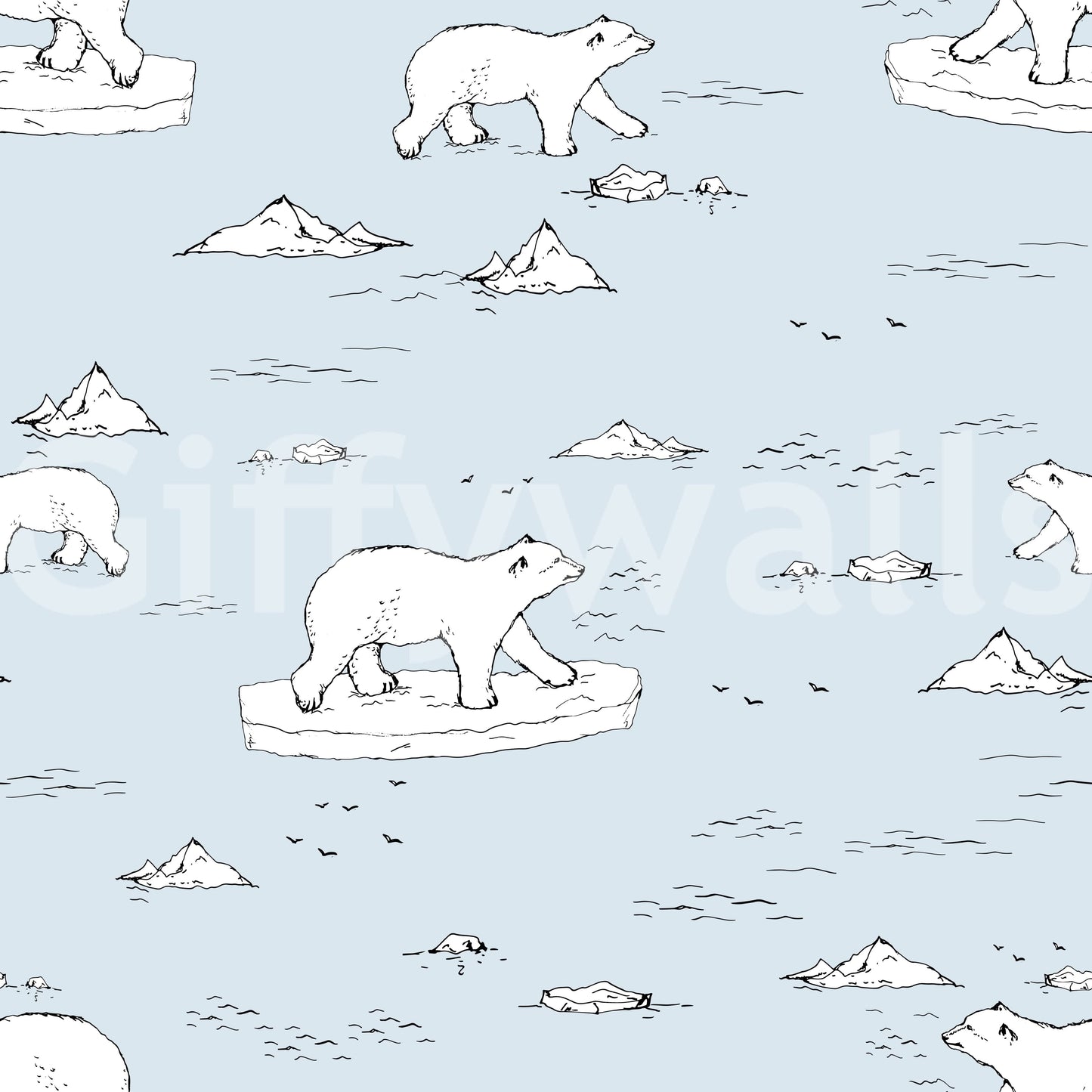 Glacial landscape and creature pattern wallpaper
