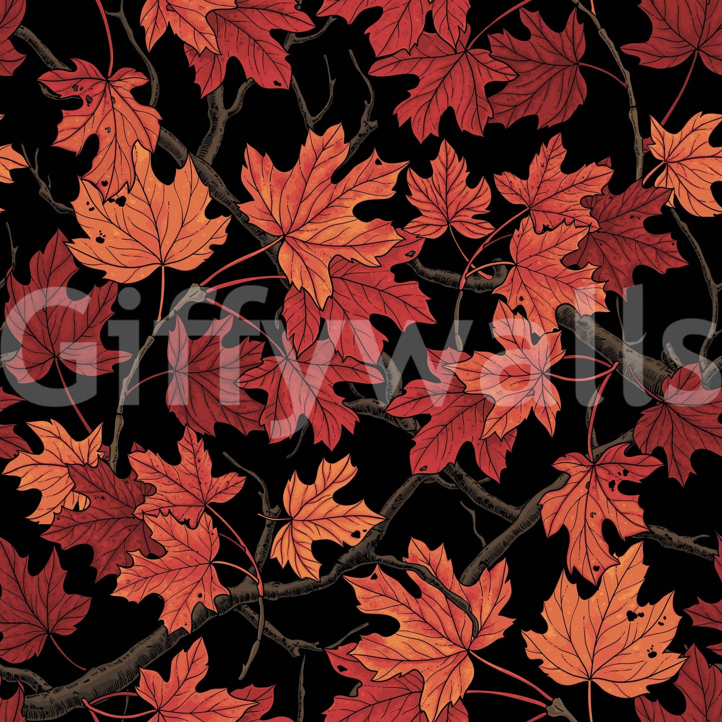 Red Autumn maple leaves on black Wallpaper