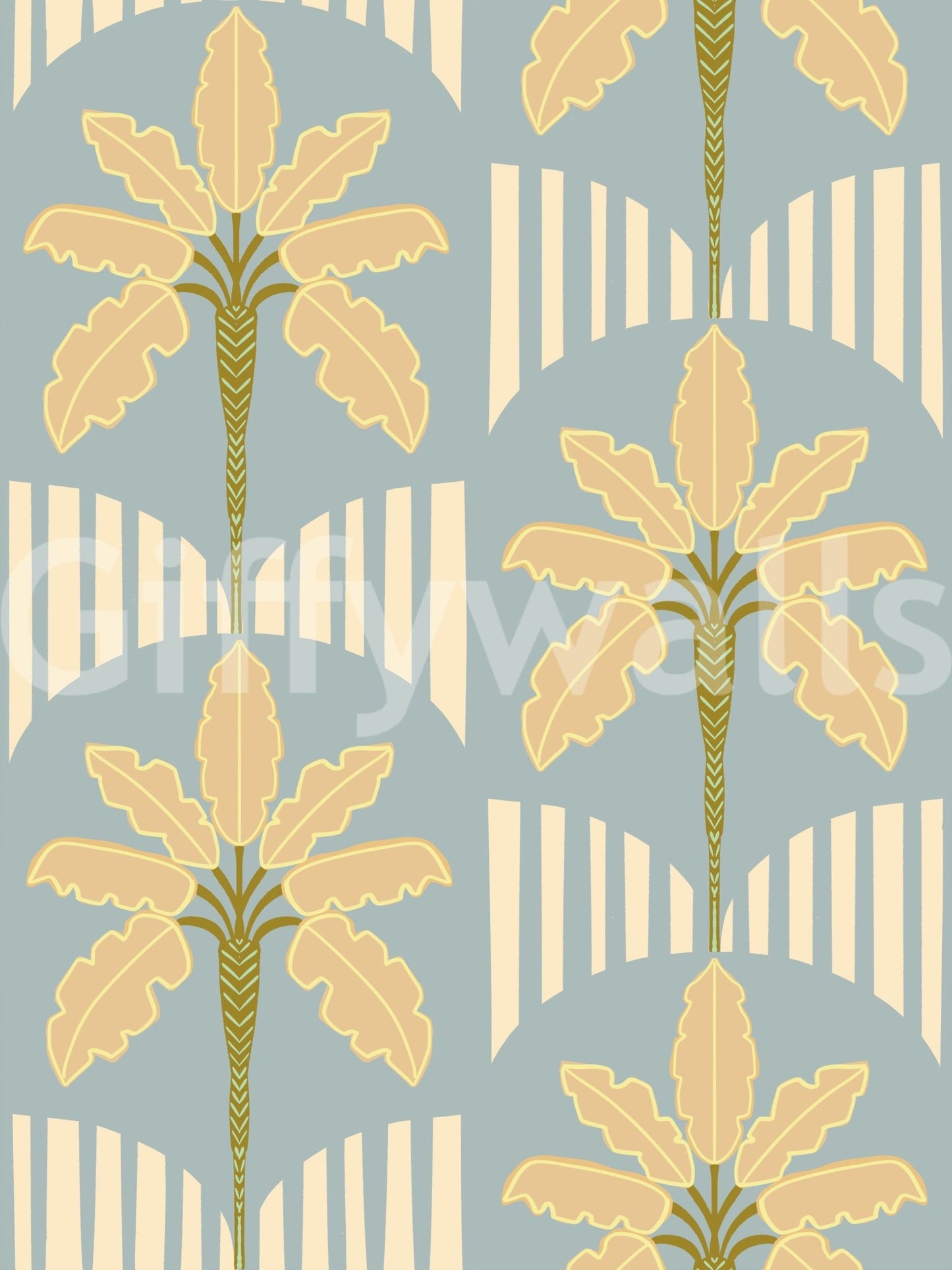 Retro Palm Oasis Pattern Wallpaper