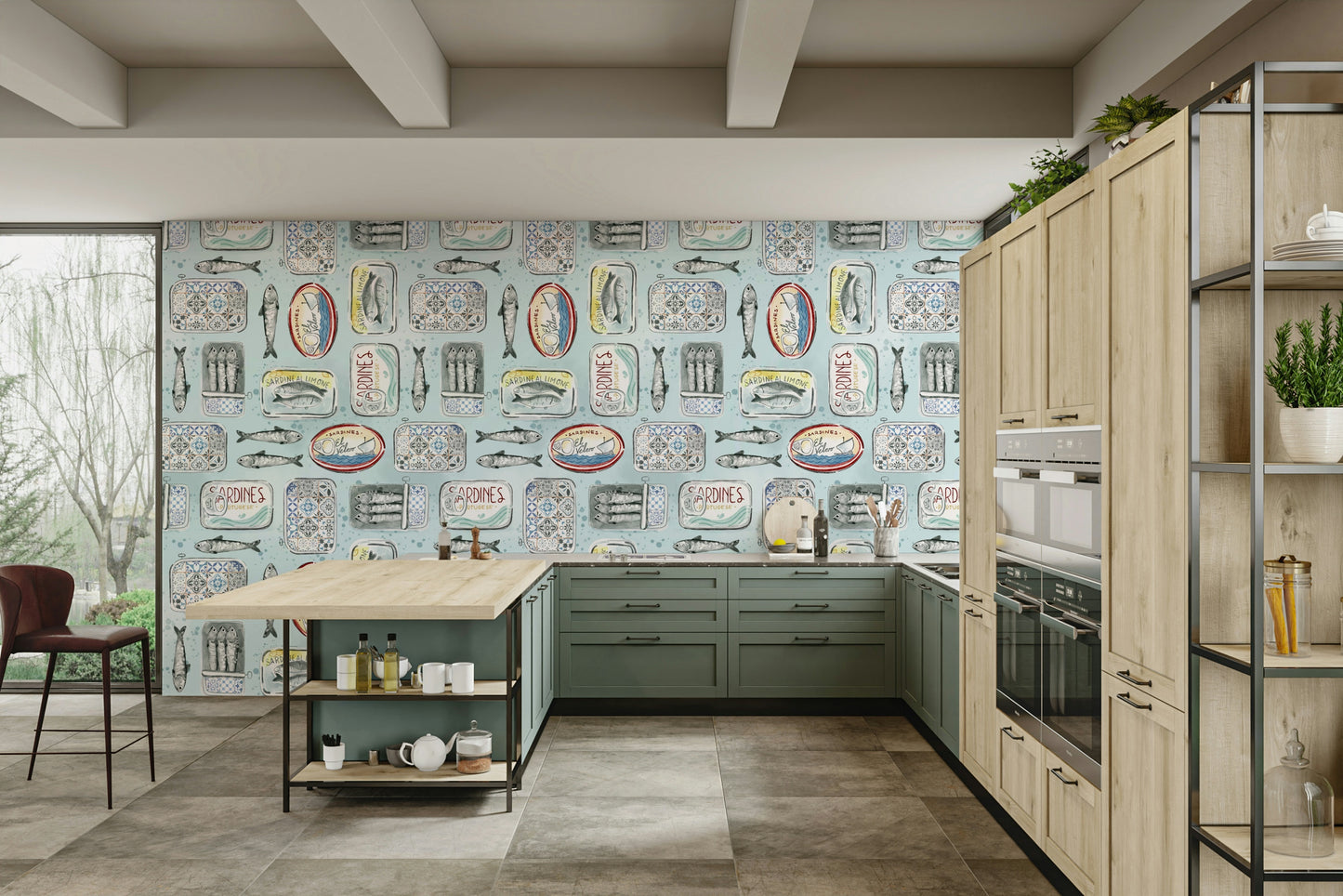 Coastal mini sardine design wallpaper