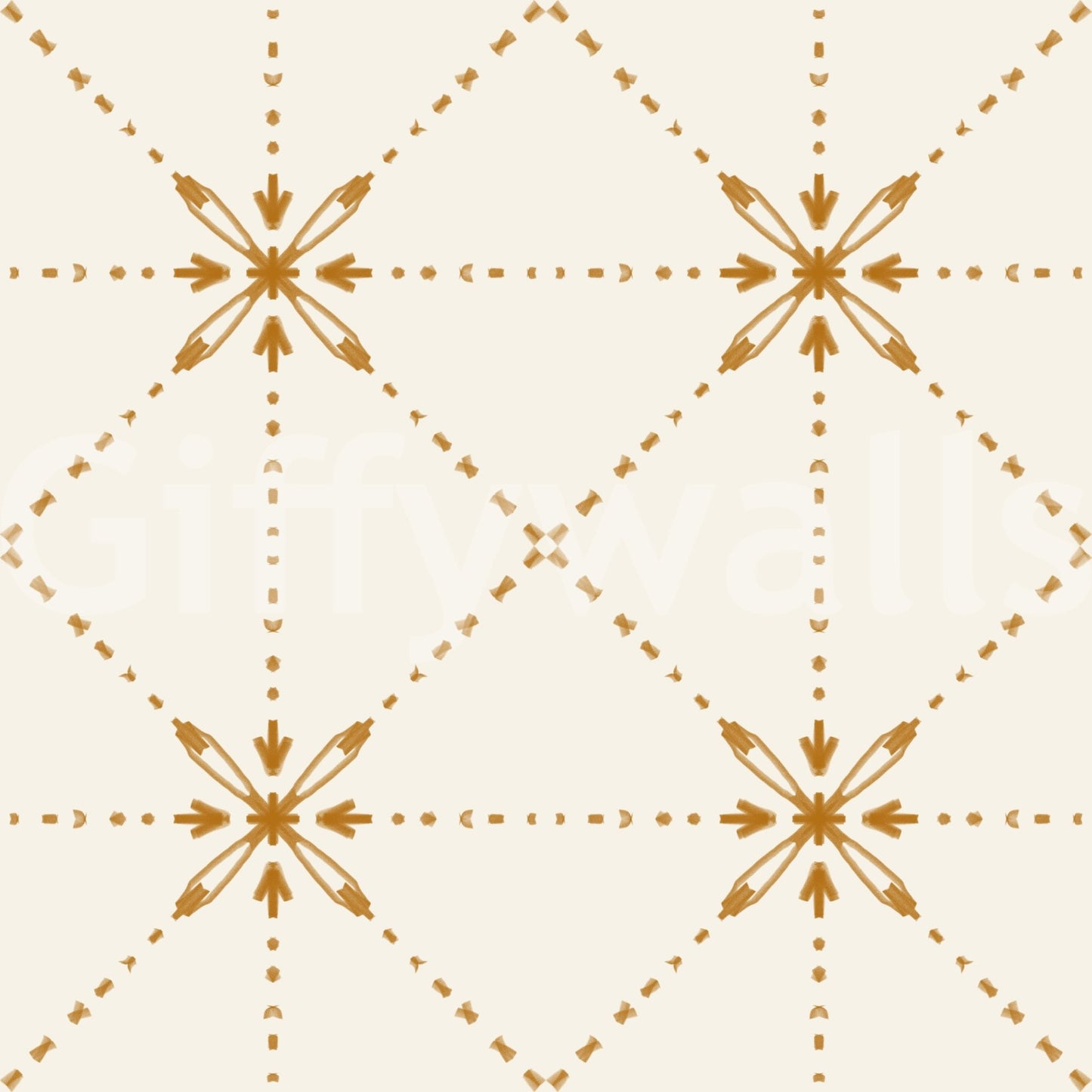 Sashiko Hana - Goshi - Latticed Flower Stitch Gold Wallpaper