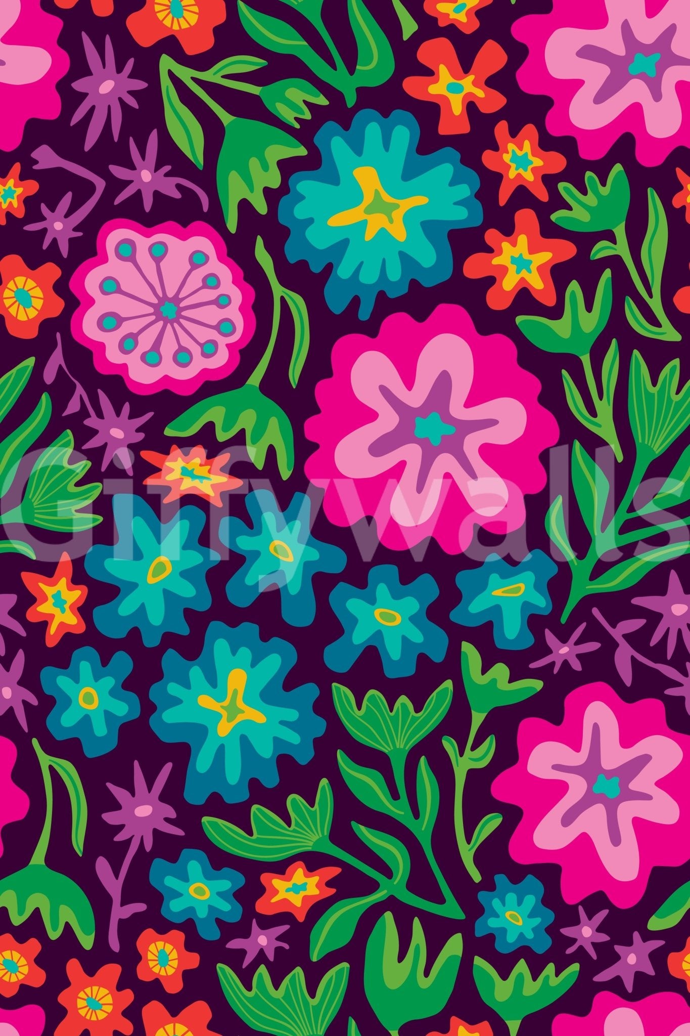 Floral wallpaper with a dramatic, colorful contrast.