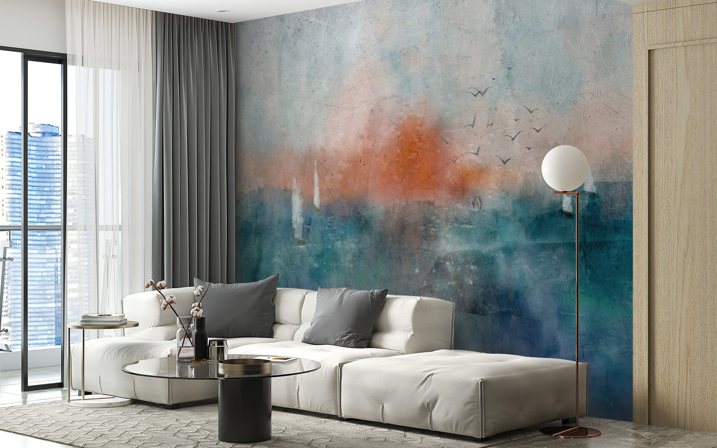 Stylish living room decor: Ethereal Dusk Texture Mural