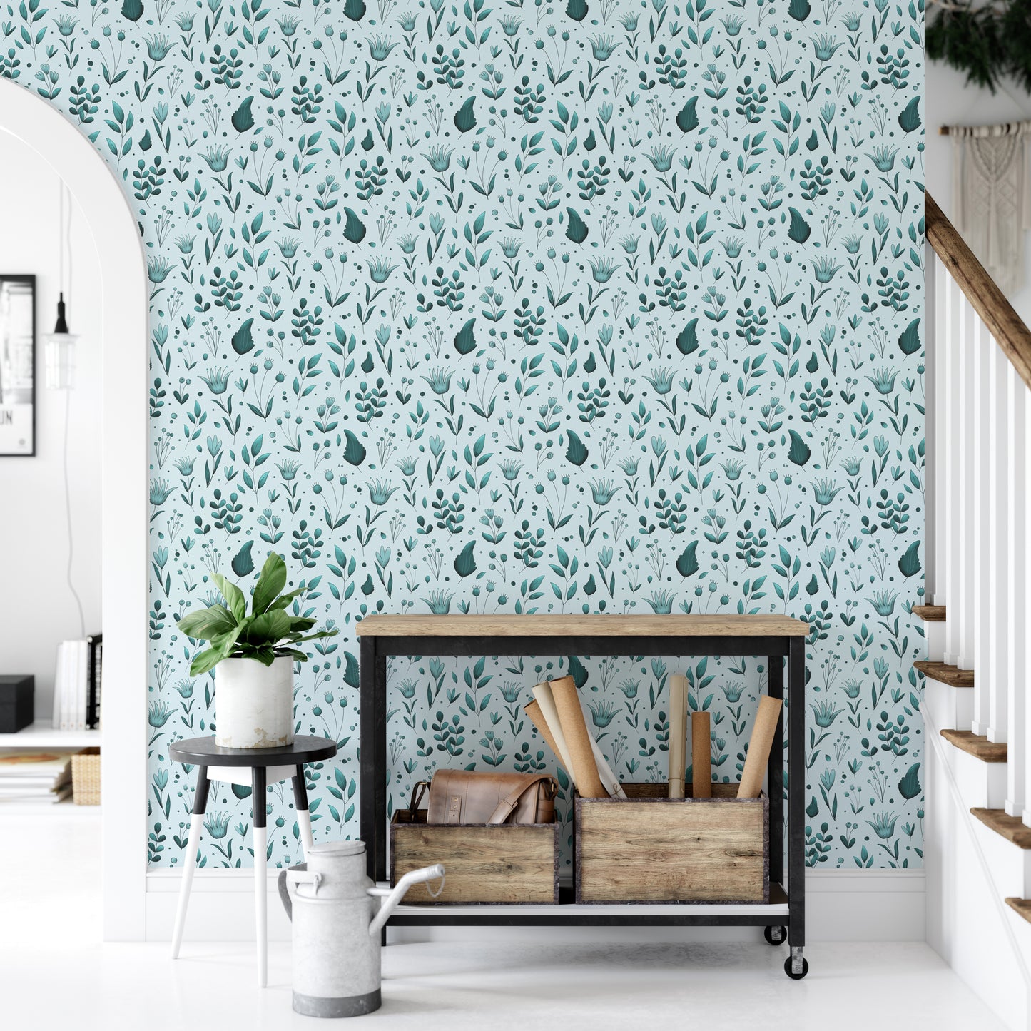 Serene Teal Garden Wallpaper