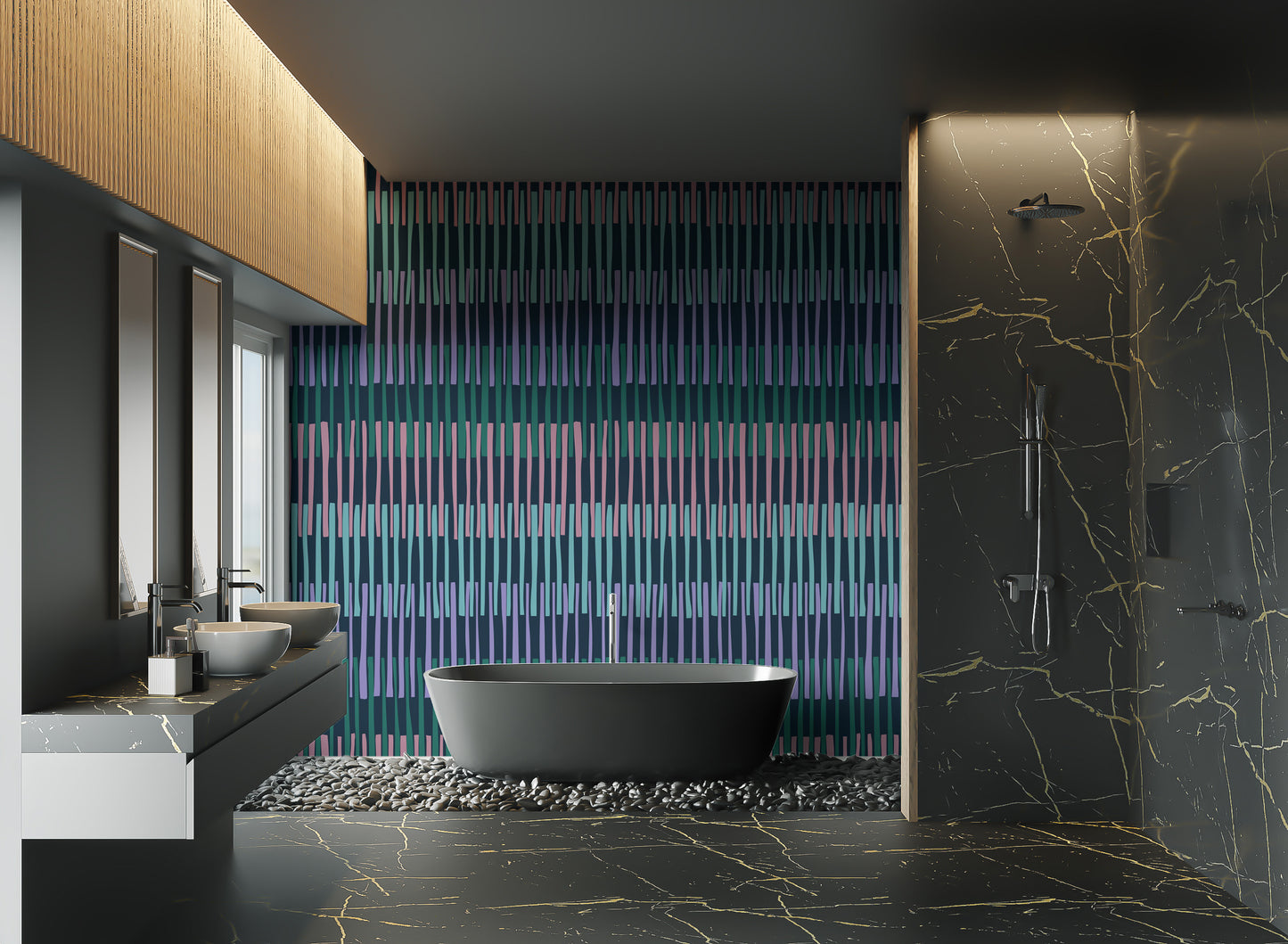 Contemporary Midnight Rhythmic Wallpaper Mural