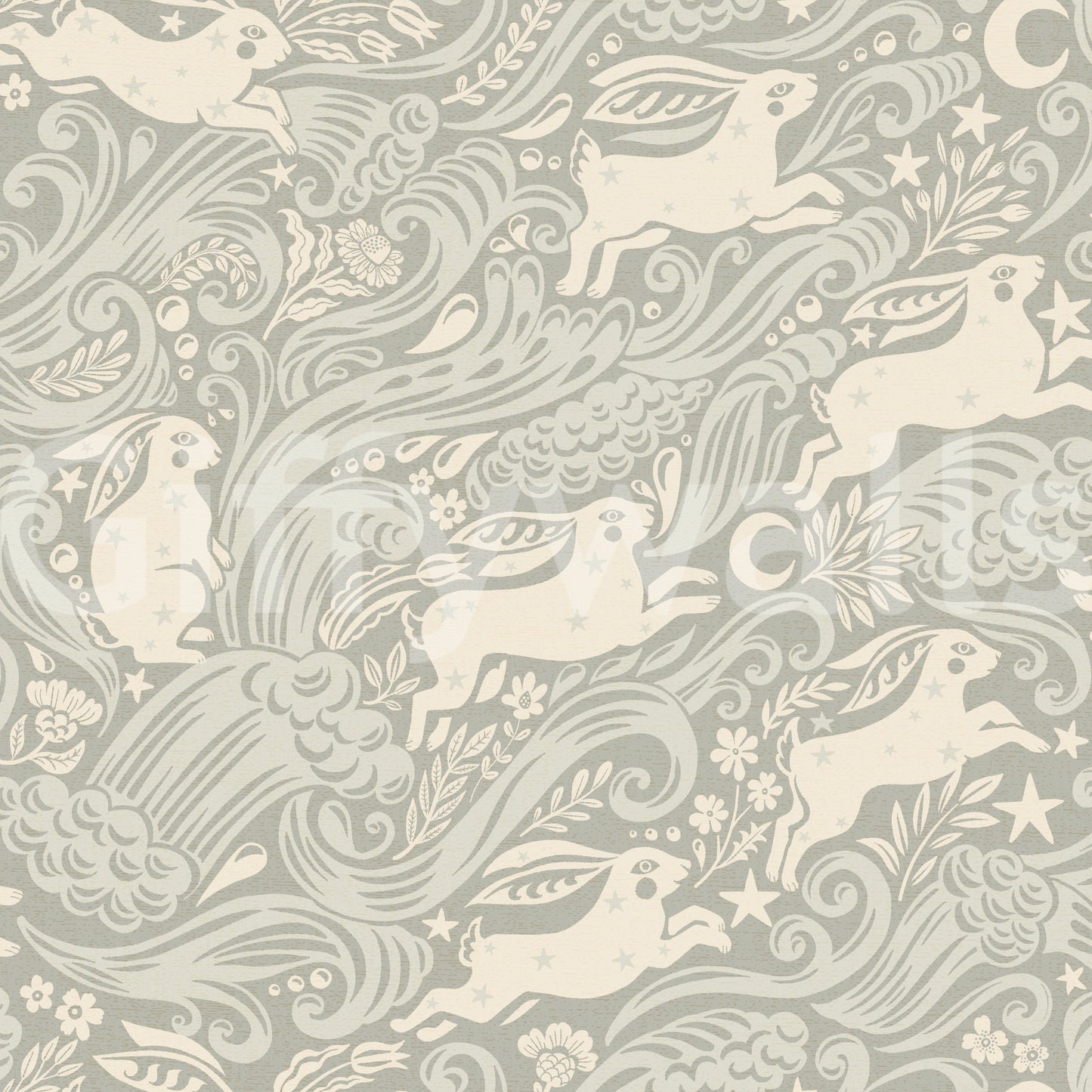 Silver cloud and rabbit wall wallpaper