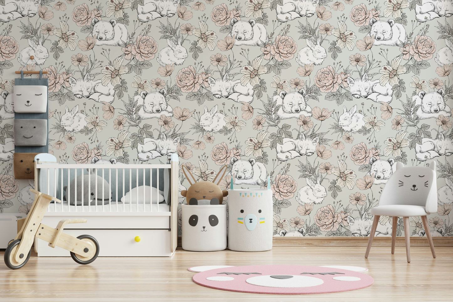 Sleeping Woodland Sage Green Wallpaper