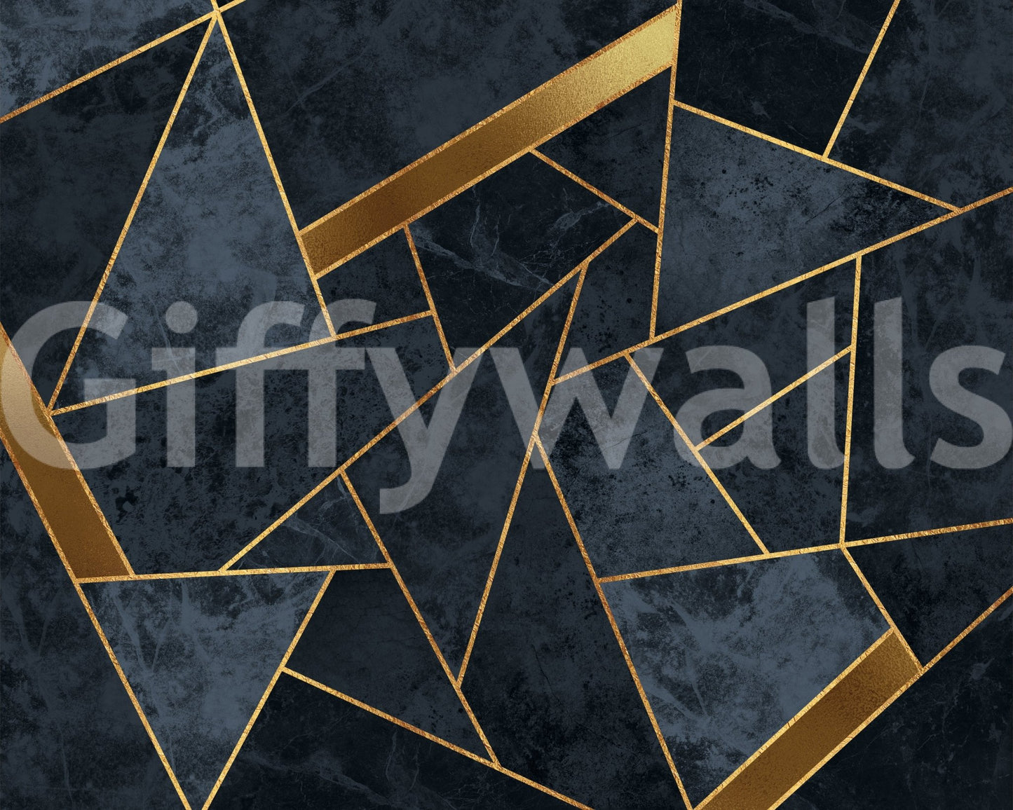 Blue mosaic mural wallpaper with gold highlights for graceful decor.