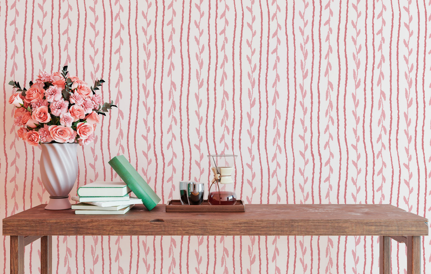 Trendy pink soft vines mural for stylish and graceful interiors.