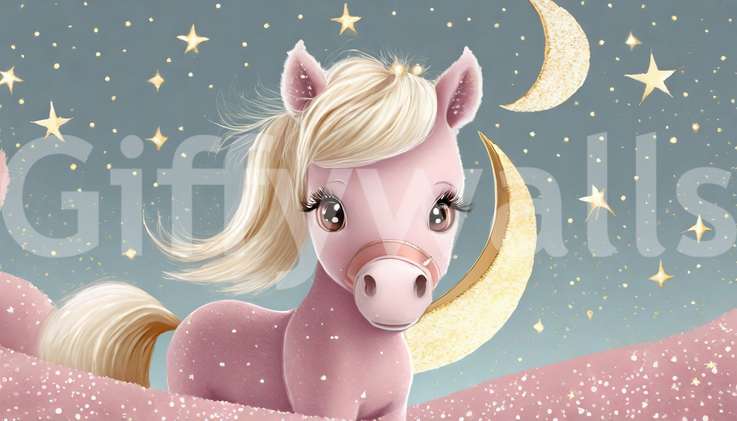 Calm night sky wallpaper mural with cute pony motif
