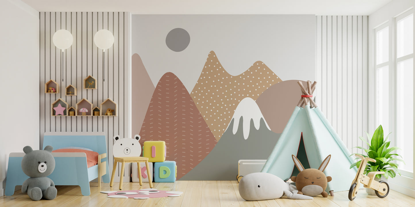 Minimalist stippled mountains for modern walls.
