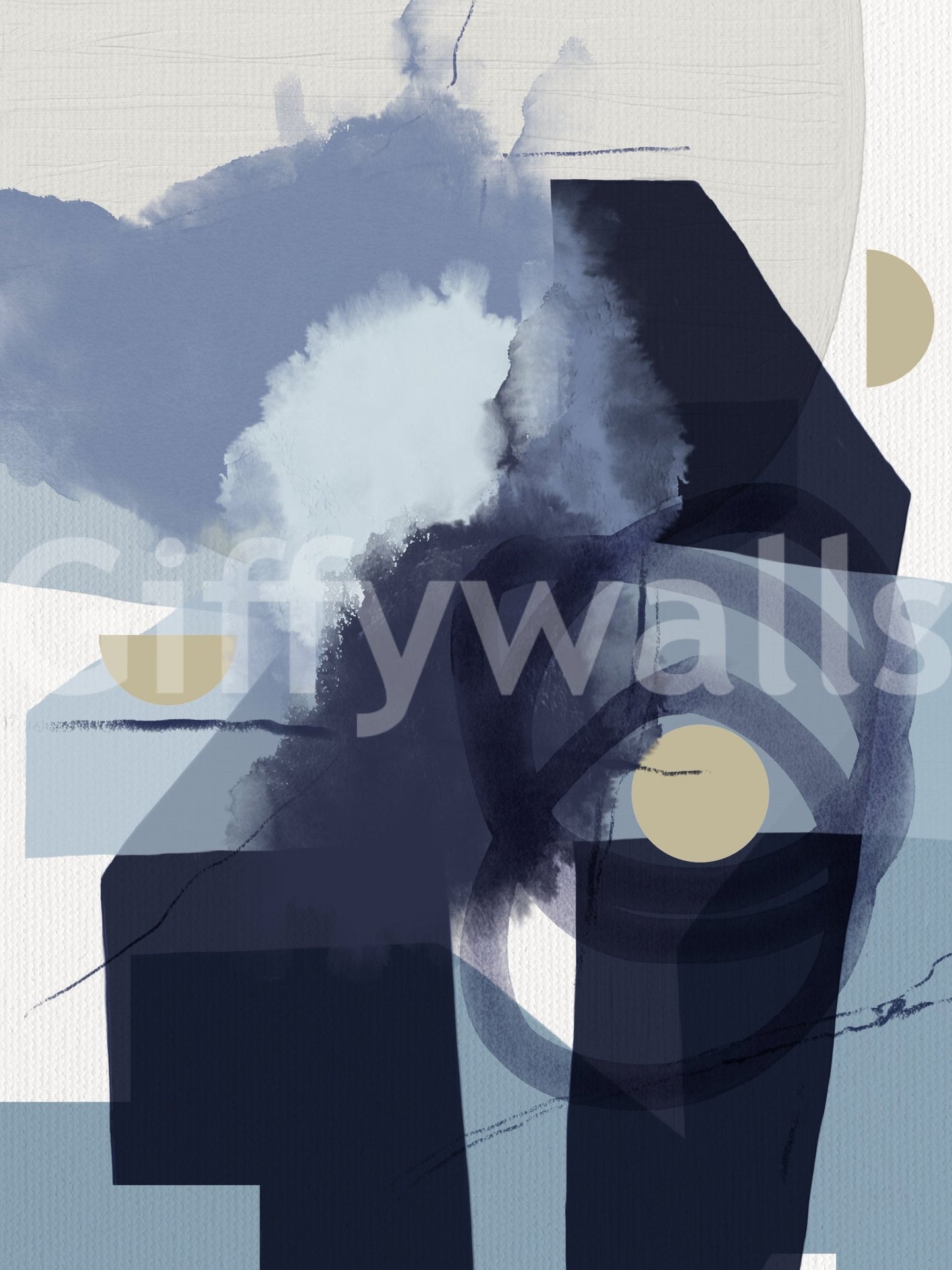 Creative wall mural with layered artistic forms