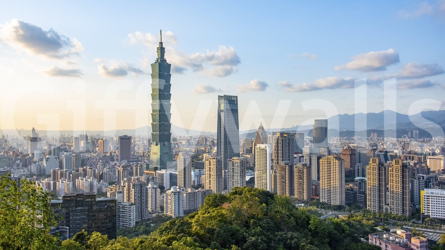 Sunset Taipei cityscape Taipei Skyline Serenity mural background.