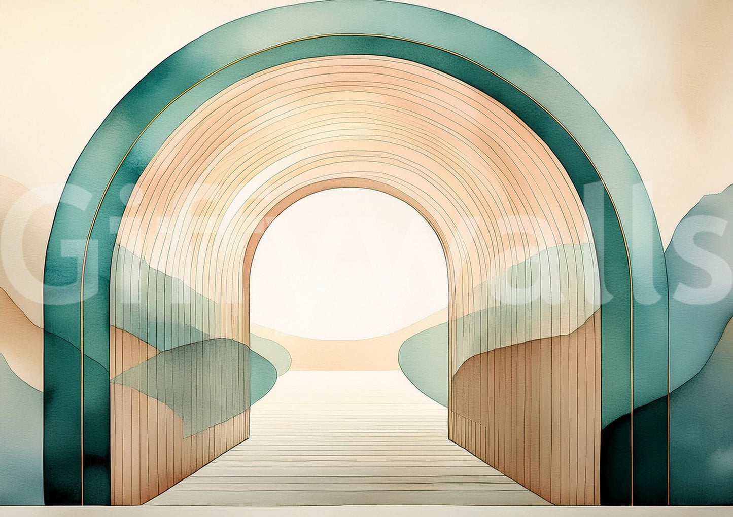 Elegant Teal Dream Arches wall mural for a relaxing space.