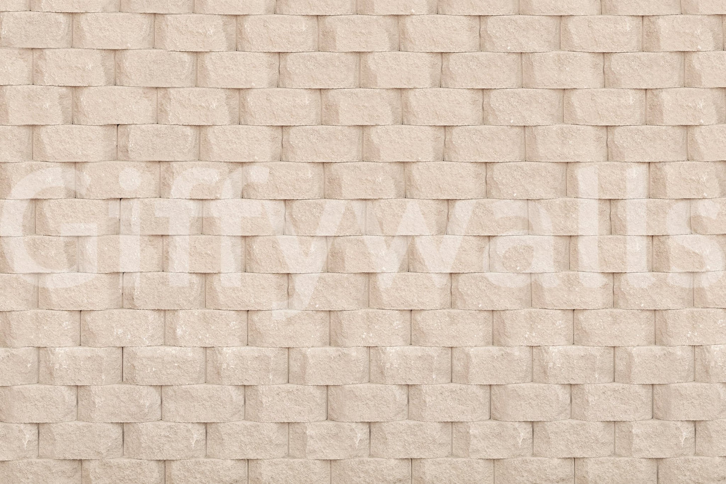 Textured Blocks wallpaper mural shown as a full-wall render of cream rounded sandstone blocks stacked in even rows