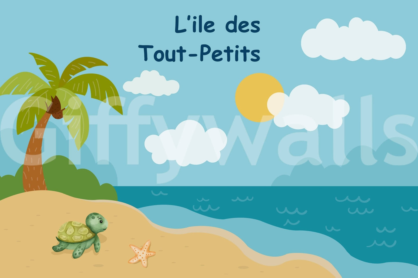 Storybook style turtle island wallpaper for bedroom wall use