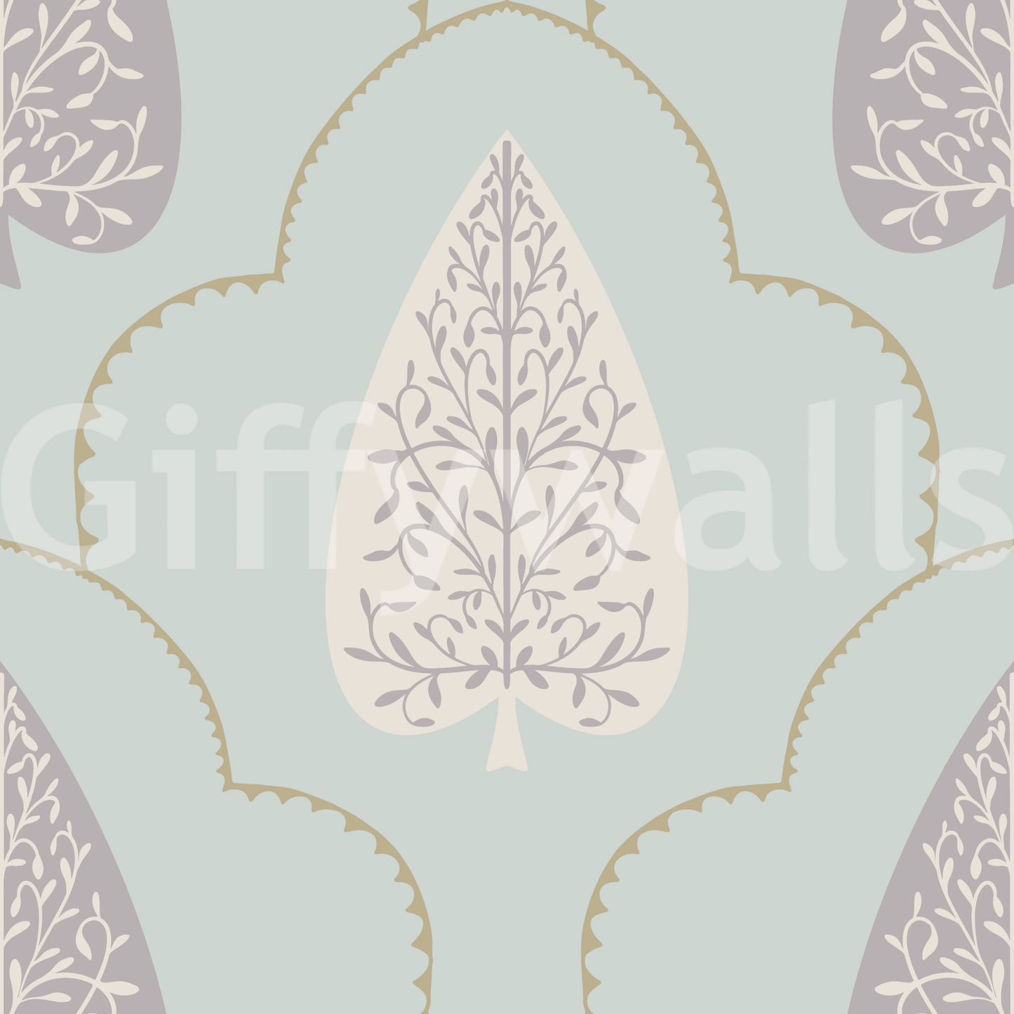 Harmonious Tranquil Trellis mural gentle lilac on duck egg blue.