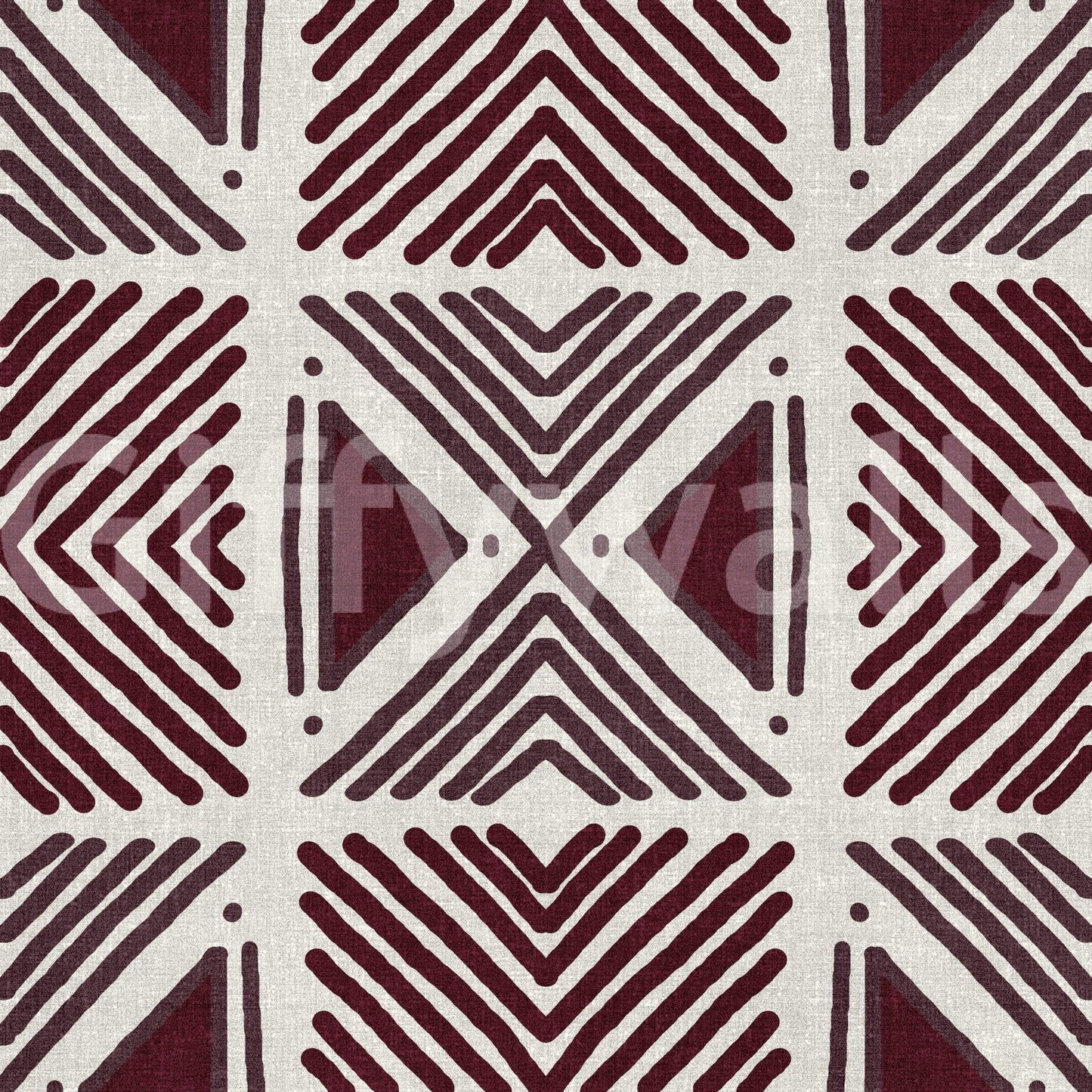 Striking textile-look wall mural: Tribal Wine Motif featuring genuine, tactile fibers.