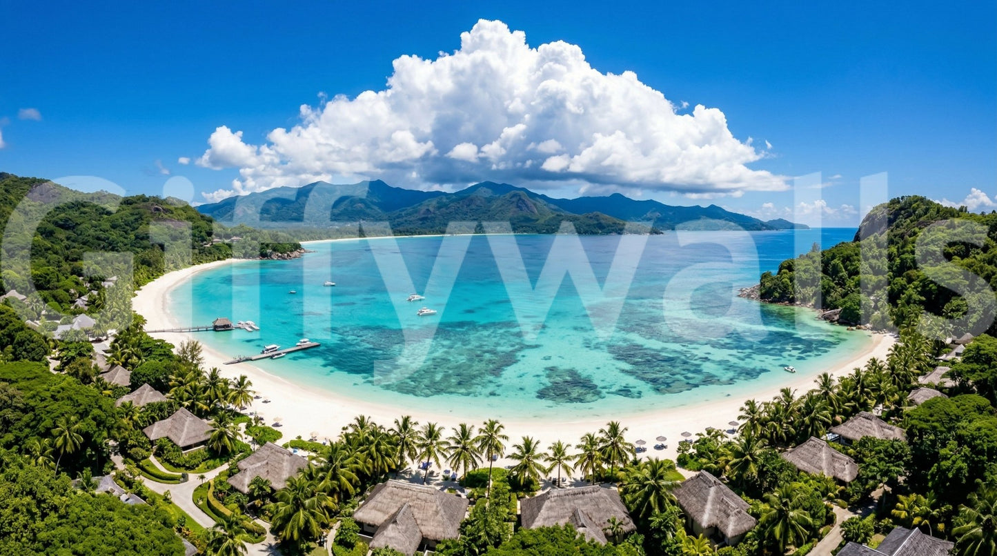 Refreshing green foliage on a tropical paradise view wall mural.