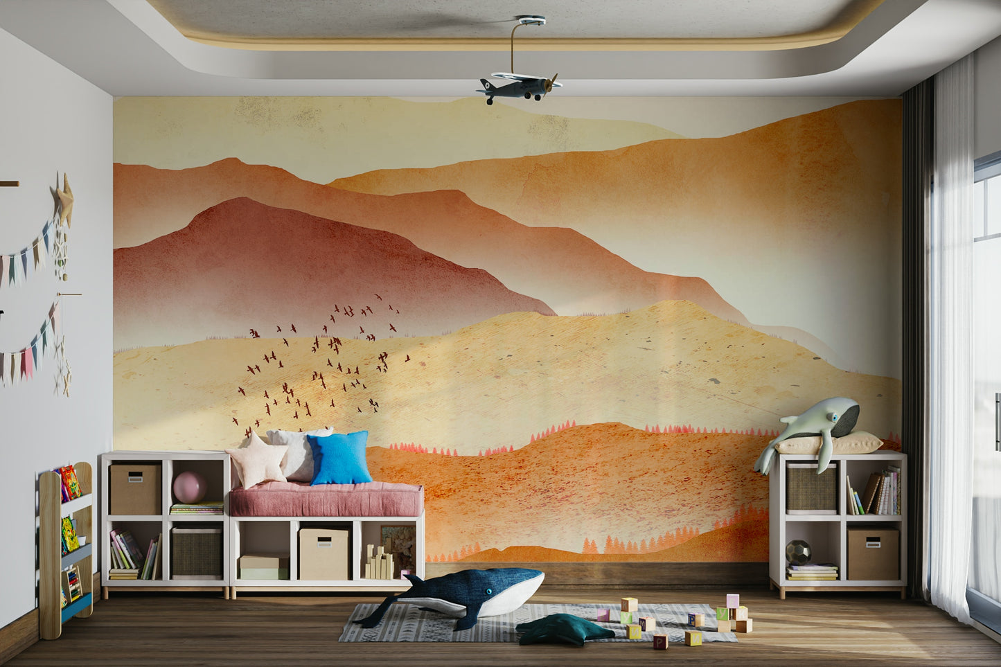 Textured wallpaper with a sandstone finish for a minimalist home décor aesthetic.