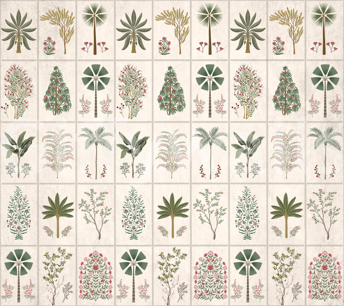 The style is a soft-focus block print or a stamped design.