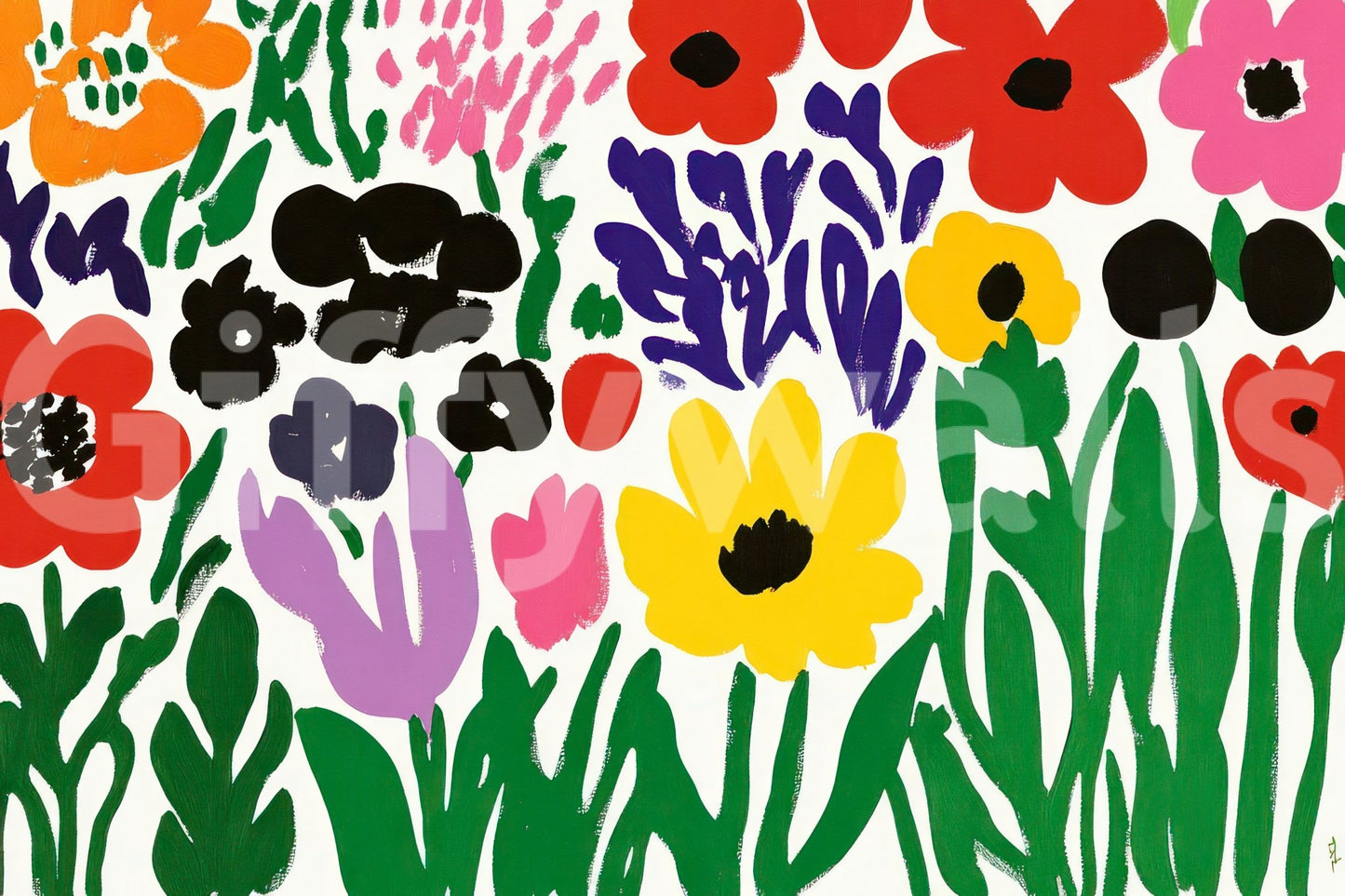 Oversized cut-out blooms in joyful wall mural
