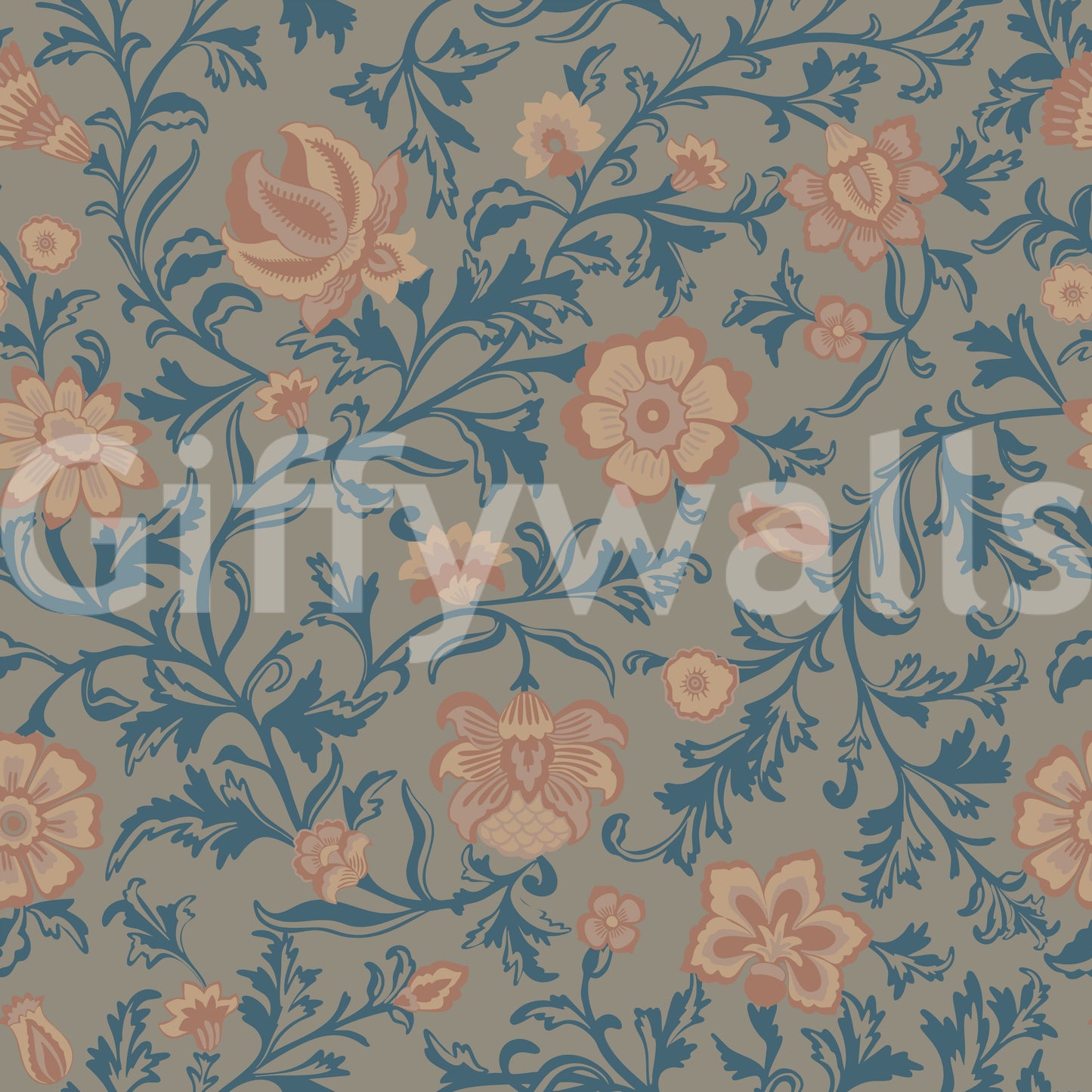 Vintage Teal Floral Damask Wallpaper