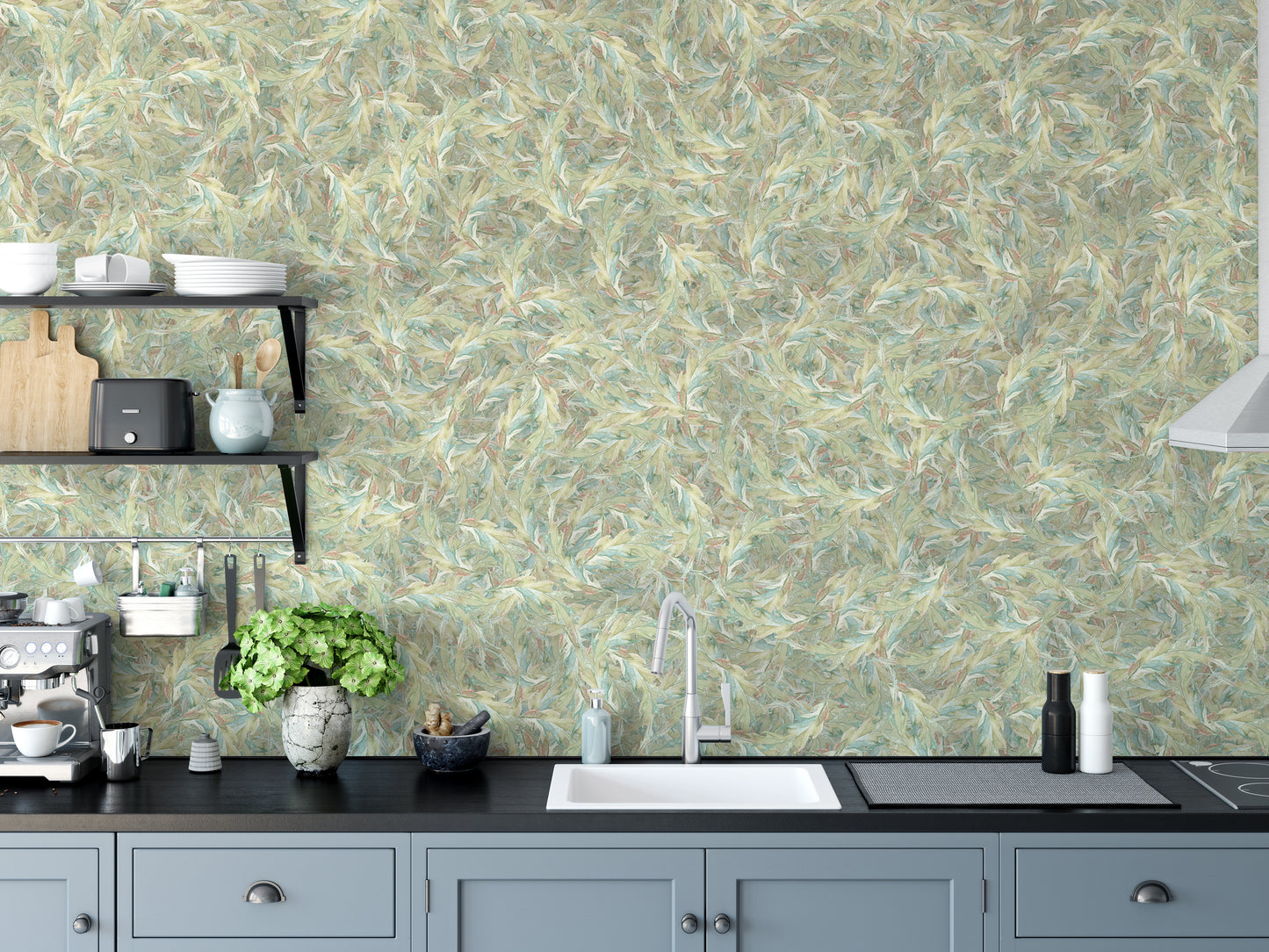 Calming green leaf design wallpaper murals