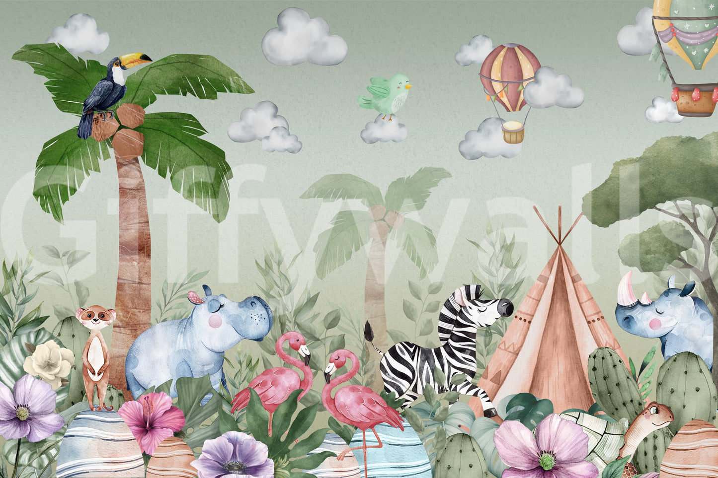 The style is a soft-focus illustration or a painterly design.