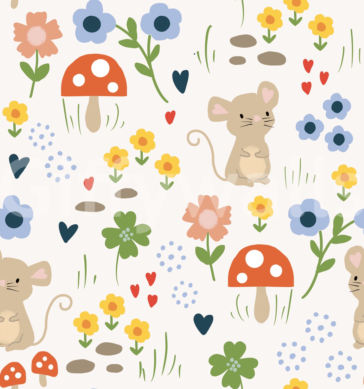 Storybook-style garden mouse wallpaper