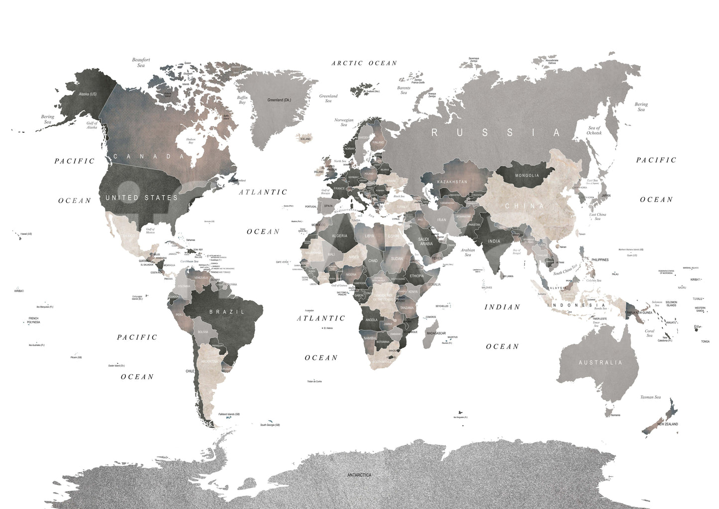 Map of the World Muted Tones Wall Mural