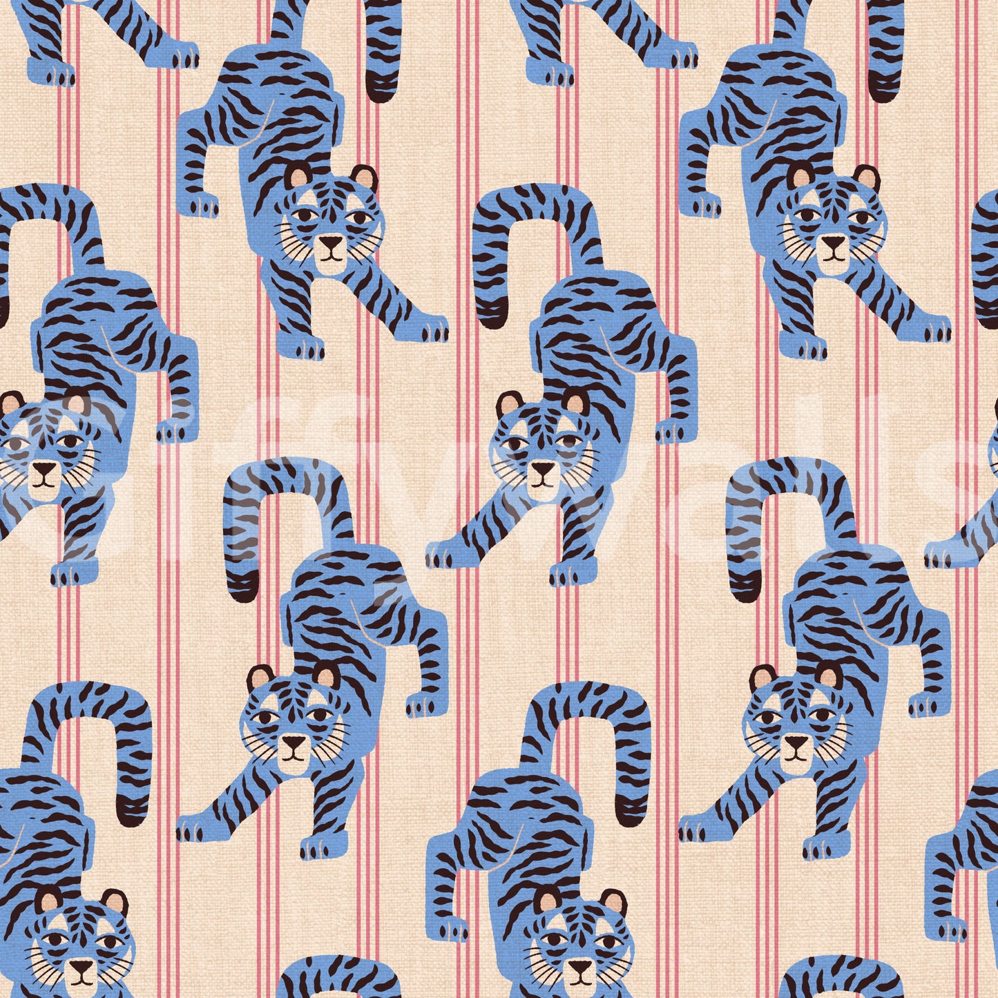 Blue Jumping Tiger Jewel Jungle Wallpaper