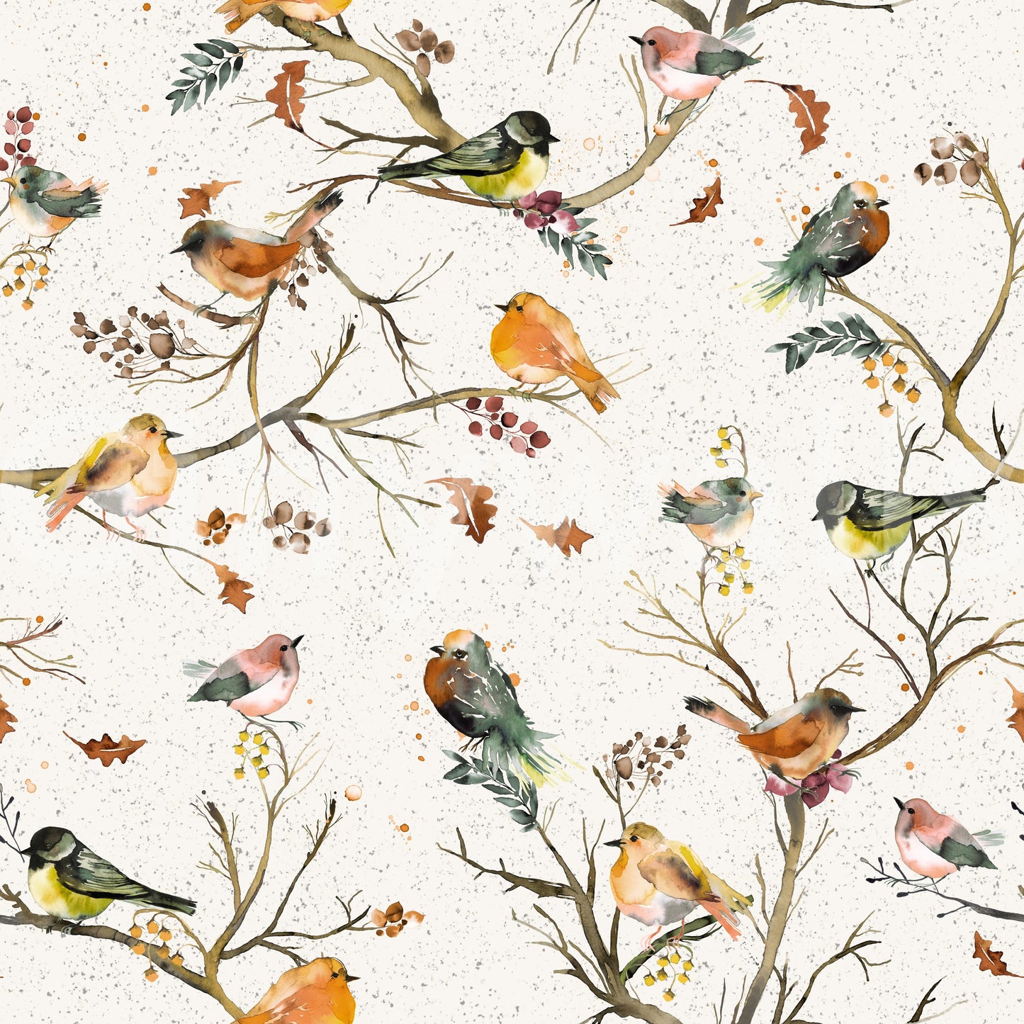 Birds Trees Garden Rustic Green Wallpaper