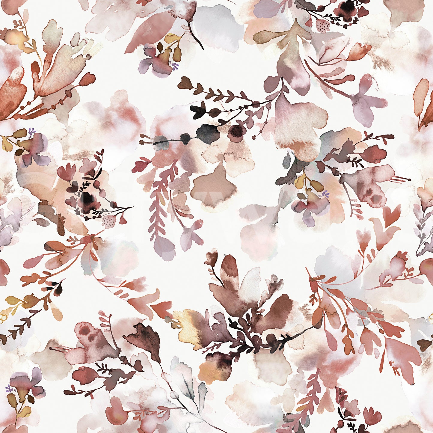 Chinoiserie Watercolor Flowers Terracotta Wallpaper
