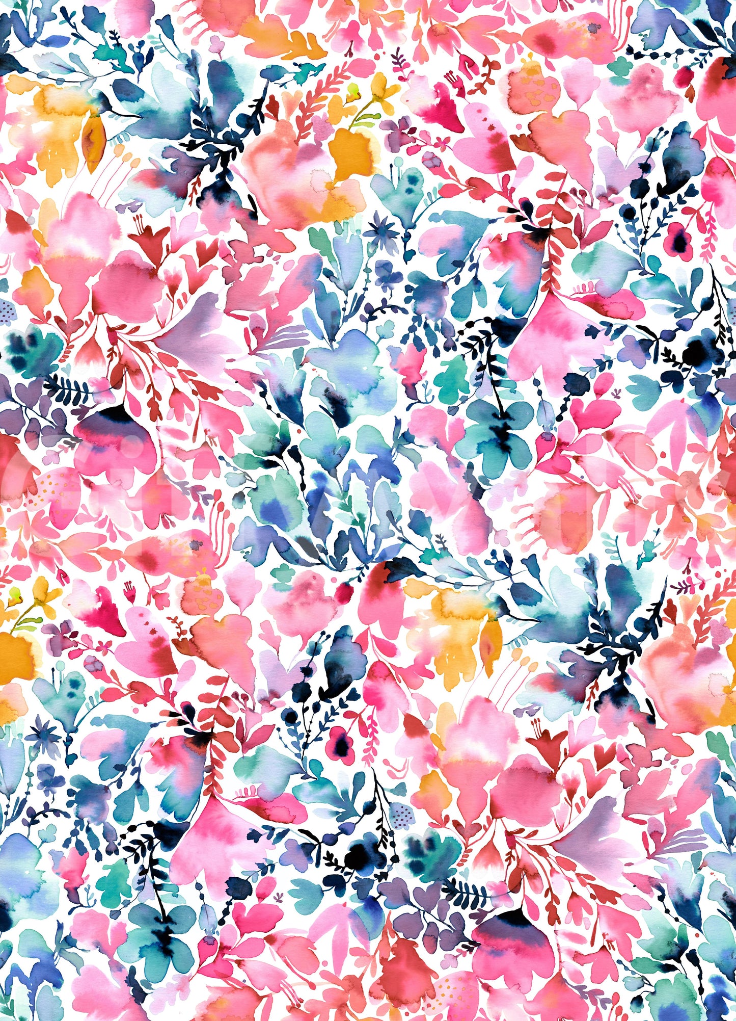 Watercolor Artistic Flowers Multicolored Wallpaper