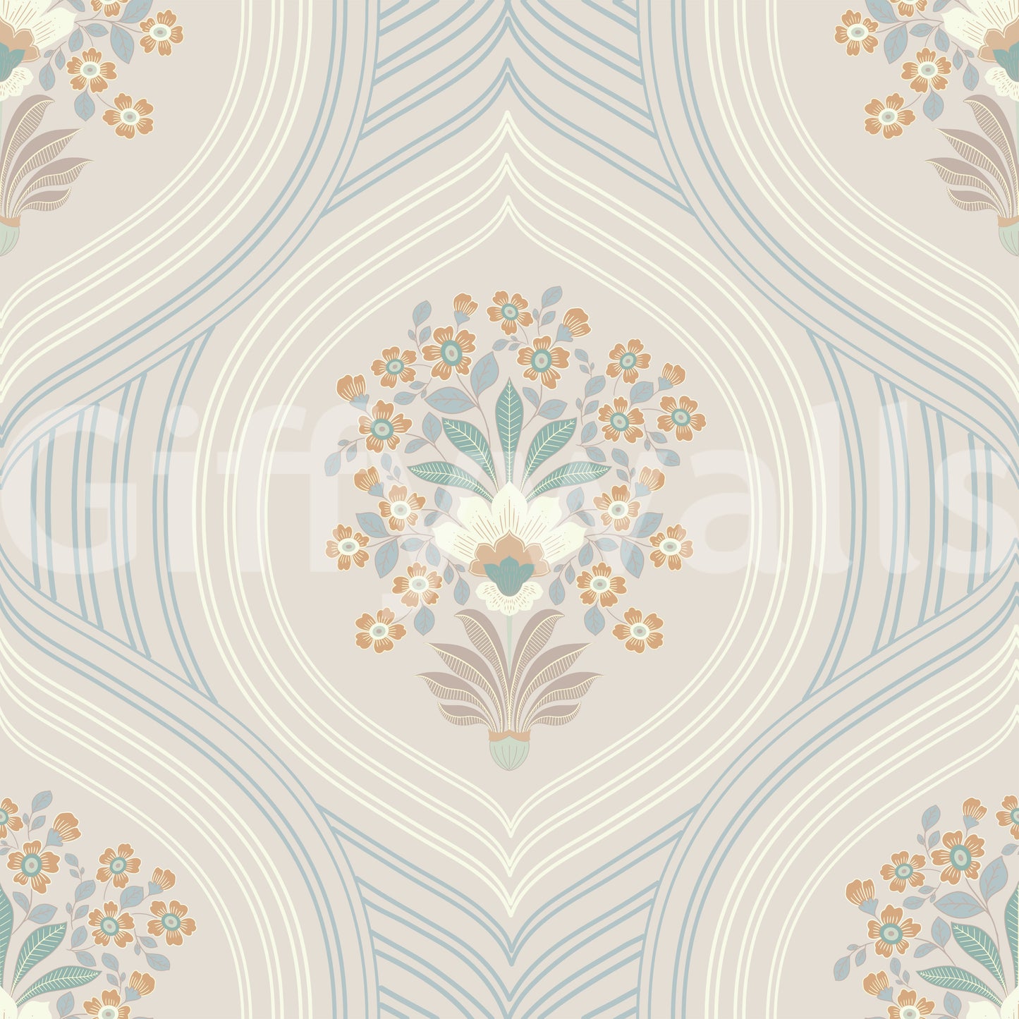 Curved Lines & Blooms Wallpaper